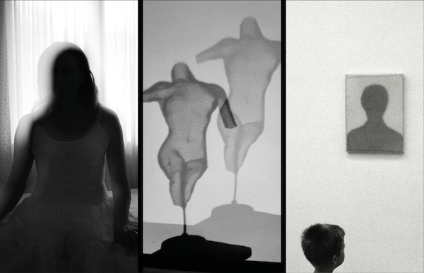 Elogio dell'ombra milano trittico di fotografie in bianco e nero con figure in ombra