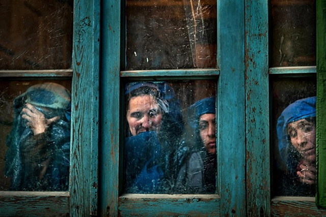 Monika Bulaji Trieste foto a colori di donne dietro a una finestra di legno verde